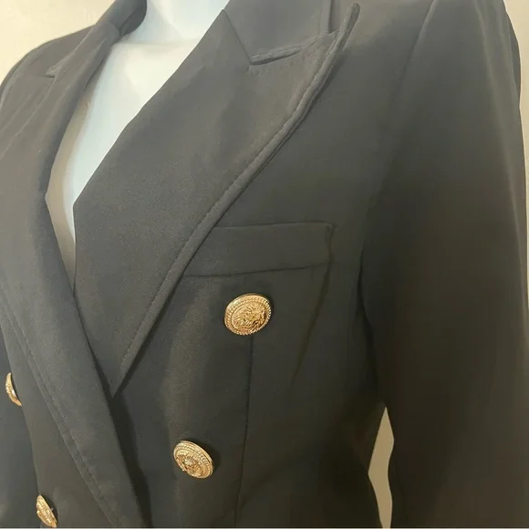 Black lapel collar women's blazer with metal buttons decor - Picture 11 of 11